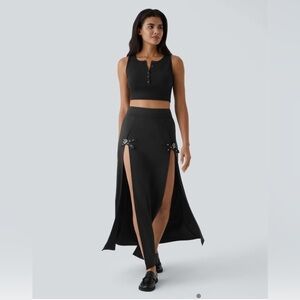 Halara Decorative Buckle Split 2-in-1 Black Skirt Women's L